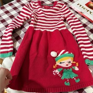 Red and White Striped Dress with Elf Design